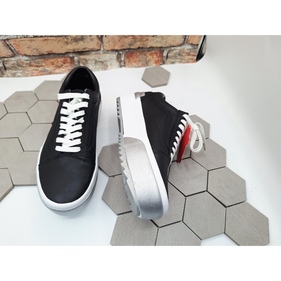 VANS Old Skool Stack Platform Lift Shoes Black Shiny White Platform Women Sz  10 - Picture 8 of 9